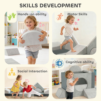 AIYAPLAY Kids Play Sofa, 12 Pieces Foam Modular Soft Play Set for Playroom, Children Convertible Sofa for Boys and Girls, Grey 