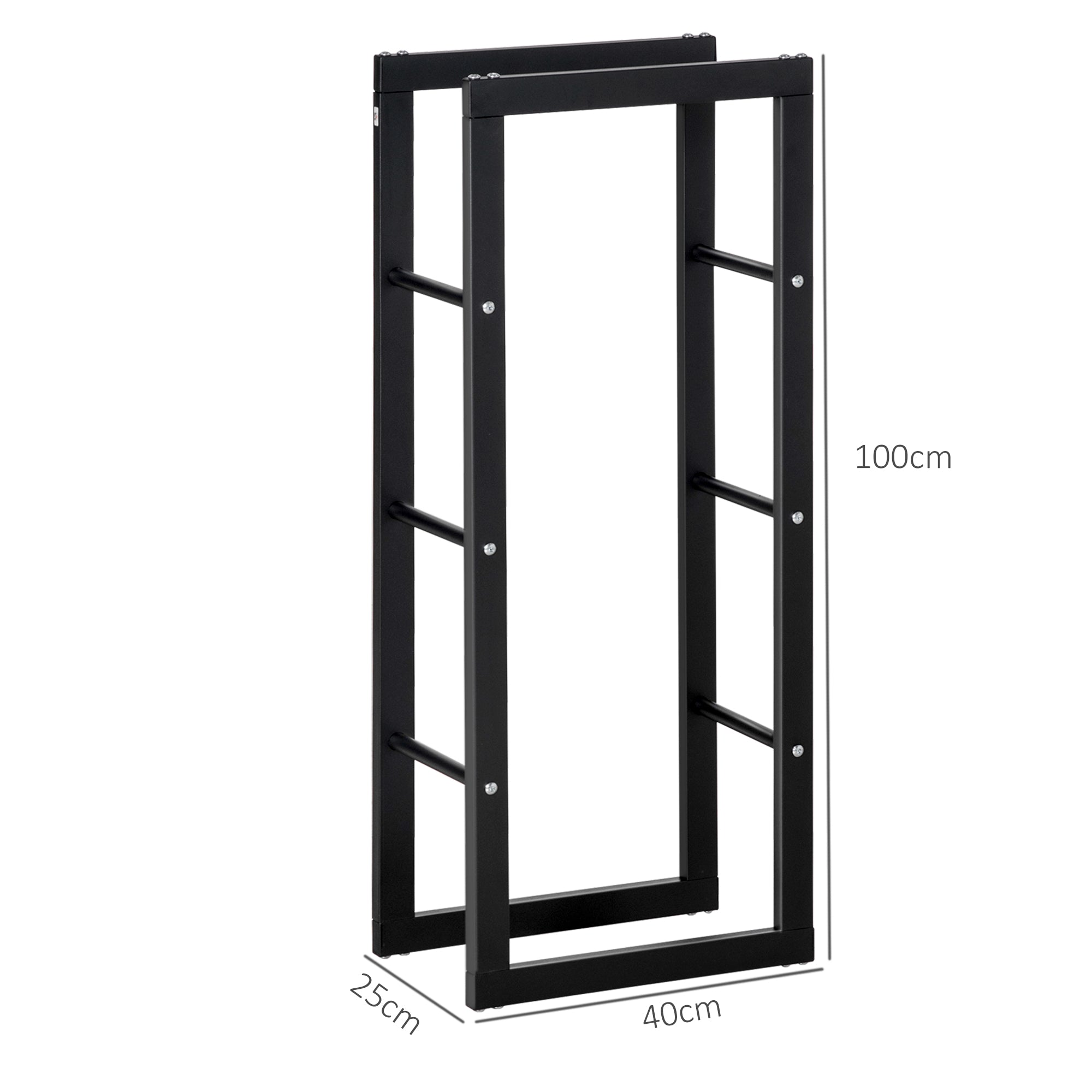 HOMCOM Metal Firewood Log Holder Tall Firewood Rack Indoor Outdoor Fireplace Wood Storage Shelf with Side Rails, Rust-Resistant, Black, 40W x 25D x 100H cm 