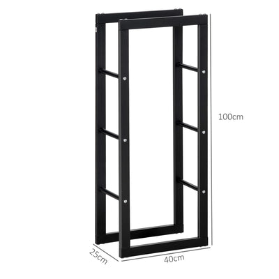 HOMCOM Metal Firewood Log Holder Tall Firewood Rack Indoor Outdoor Fireplace Wood Storage Shelf with Side Rails, Rust-Resistant, Black, 40W x 25D x 100H cm 