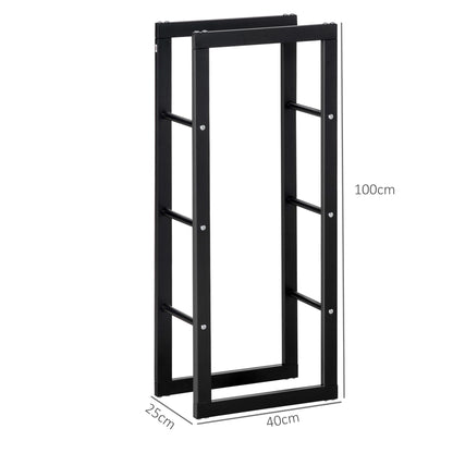 HOMCOM Metal Firewood Log Holder Tall Firewood Rack Indoor Outdoor Fireplace Wood Storage Shelf with Side Rails, Rust-Resistant, Black, 40W x 25D x 100H cm 