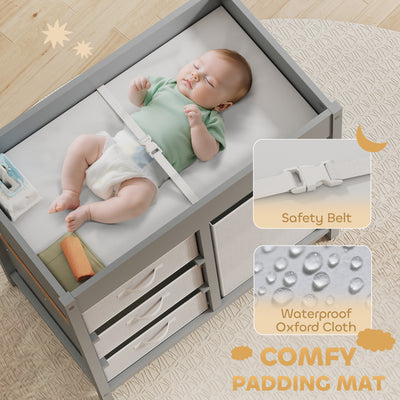 AIYAPLAY Baby Changing Unit with 4 Storage Drawers, Mat for Bedroom Nursery, 84 x 84.5 cm, Grey 