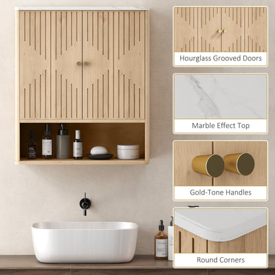 HOMCOM Bathroom Wall Cabinet with Adjustable Shelf - Oak 