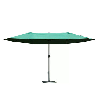 Outsunny 4.6M Sun Umbrella Canopy Double-sided Crank Sun Shade w/ Cross Base Dark Green 