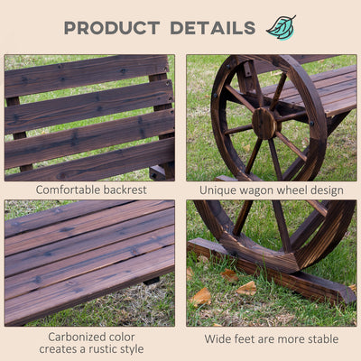Outsunny 2 Seater Garden Bench with Wooden Cart Wagon Wheel Rustic High Back Brown 