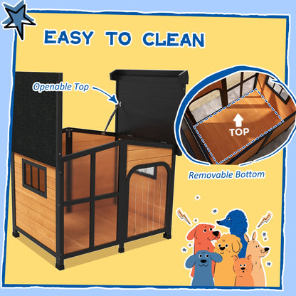 PawHut Wooden Dog Kennel with Removable Floor, Asphalt and Openable Roof, Giant Window for Large Dogs, Yellow 