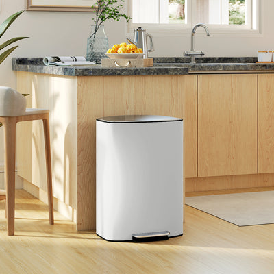 HOMCOM 50L Kitchen Bin with Soft-Close Lid and Stay-Open Function, Stainless Steel Pedal Bin with Removable Inner Bucket, Carry Handle for Kitchen, Office, Home, Cream 