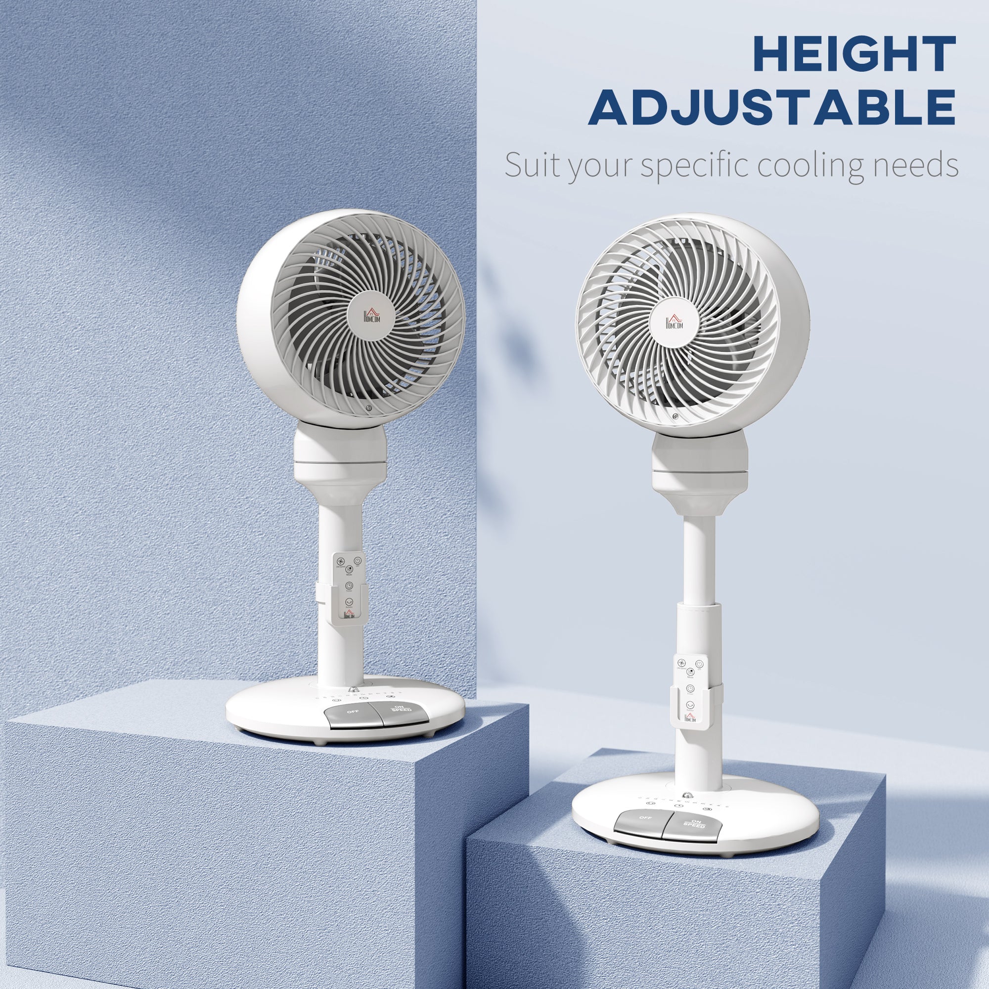 HOMCOM 9'' Air Circulator Fan 3 Speed 3 Mode, 70\'c2\'b0 Oscillation 90\'c2\'b0 Vertical Tilt, Height Adjustable, Remote Controller, for Living Room, Bedroom, Office, White
