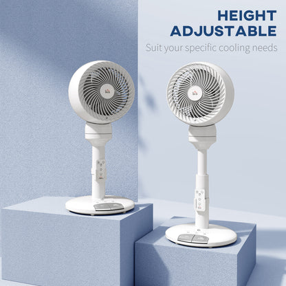 HOMCOM 9'' Air Circulator Fan 3 Speed 3 Mode, 70\'c2\'b0 Oscillation 90\'c2\'b0 Vertical Tilt, Height Adjustable, Remote Controller, for Living Room, Bedroom, Office, White