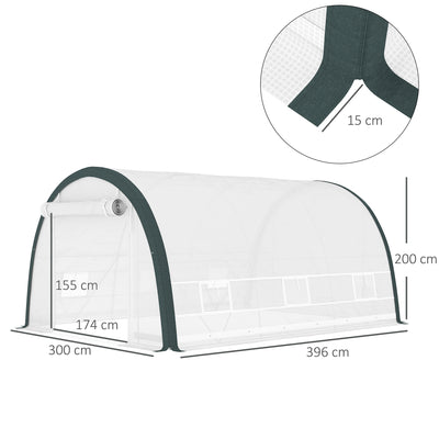 Outsunny 4 x 3(m) Walk-In Tunnel Greenhouse, with Accessories - White 