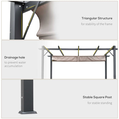Outsunny 3 x 3(m) Aluminium Pergola Canopy Gazebo Awning Outdoor Garden Sun Shade Shelter Marquee Party BBQ, Brown 