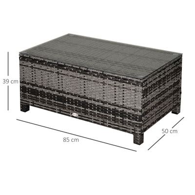 Outsunny PE Rattan Garden Coffee Table, with Glass Table Top - Grey 