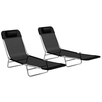 Outsunny Set of Two Steel Frame Sun Loungers, with Reclining Backs - Black 
