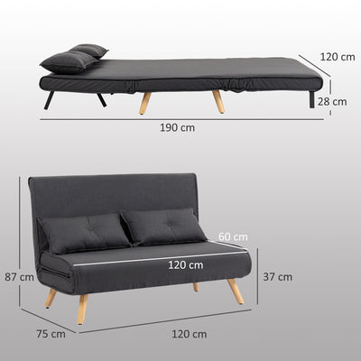 HOMCOM Two-Seater Linen-Look Sofa Bed - Charcoal Grey 