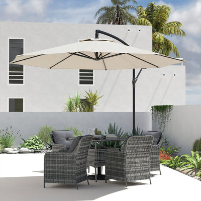 Outsunny 3 m Overhanging Cantilever Parasol, with Cross Base - Cream White 
