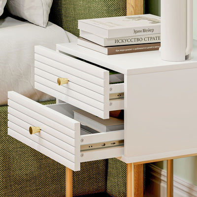 HOMCOM Set of Two Elegant Bedside Tables - White/Gold-Tone 