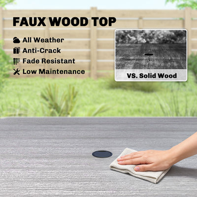 Outsunny Garden Dining Table for 4, 85 cm Square Outdoor Table with Umbrella Hole, Faux Wood Top, Metal Legs, Light Grey 