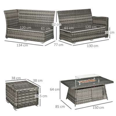 Outsunny Seven-Piece Firepit Table Rattan Sofa Set - Grey 