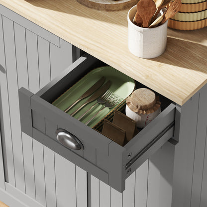 HOMCOM 180cm Freestanding Kitchen Cabinet, Modern Storage Cupboard with Open Countertop, Drawer and 6 Doors, Grey