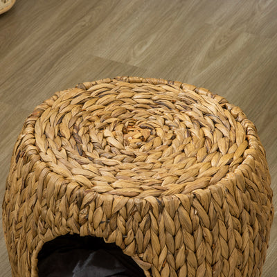 PawHut Wicker Cat Bed Cat House Stool with Washable Cushion, 44 x 43 x 41cm 