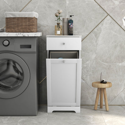 HOMCOM Single Hamper Laundry Storage Cabinet - White 