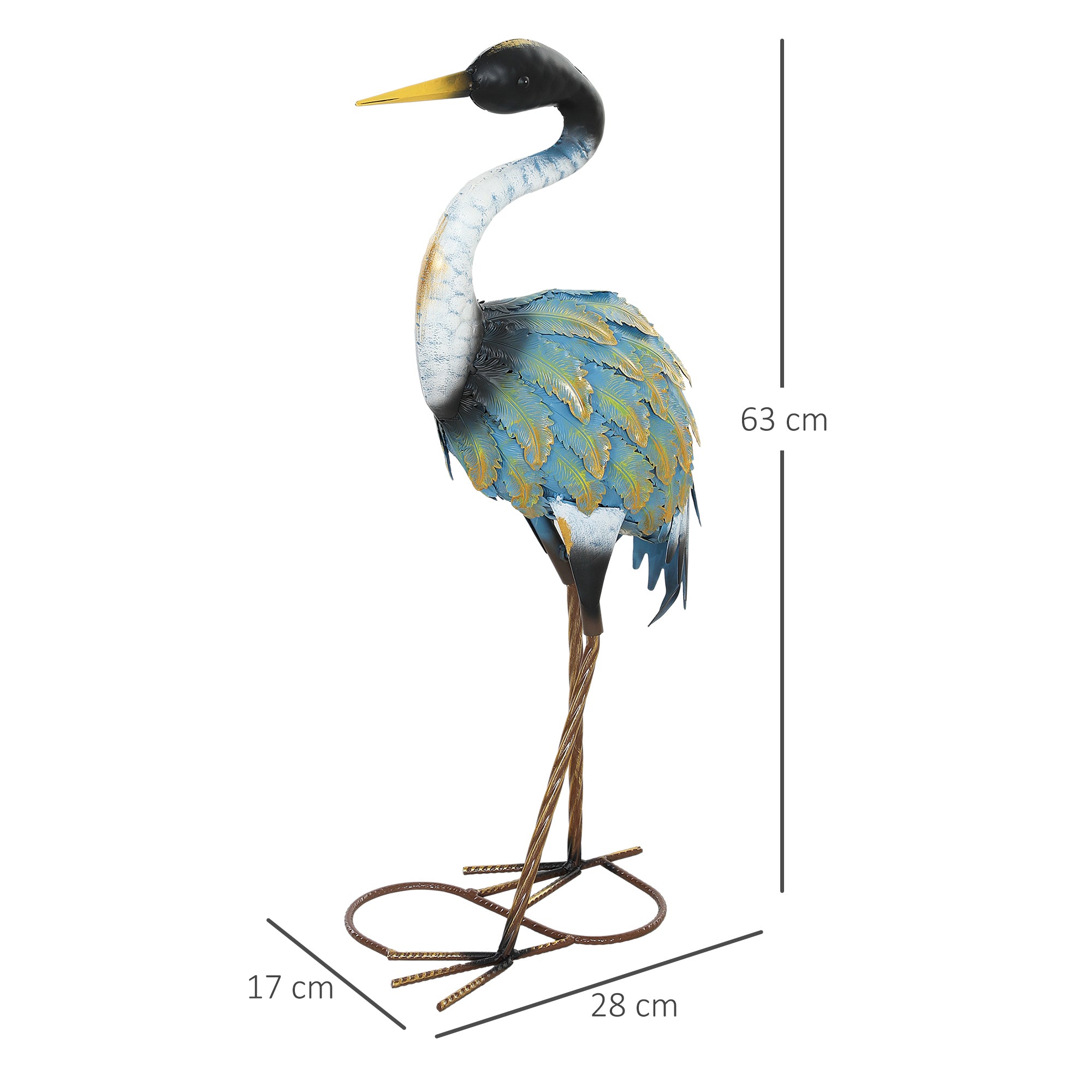 Outsunny Heron Garden Statue, Standing Garden Ornament, Metal Garden Gift with Stakes, 28 x 17 x 63 cm, Multi-Colour 