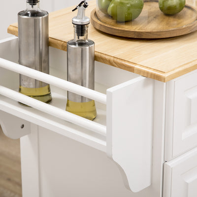 HOMCOM Kitchen Island with Storage Rolling Kitchen Serving Cart with Rubber Wood Top Towel Rack Storage Drawer Cabinet White 