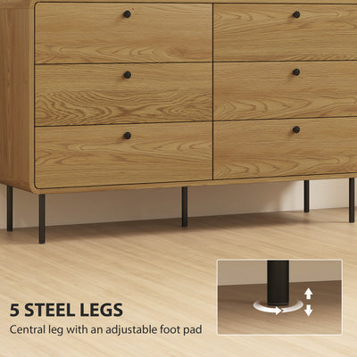 HOMCOM Chest of Drawers, 6 Drawer Dresser - Oak 