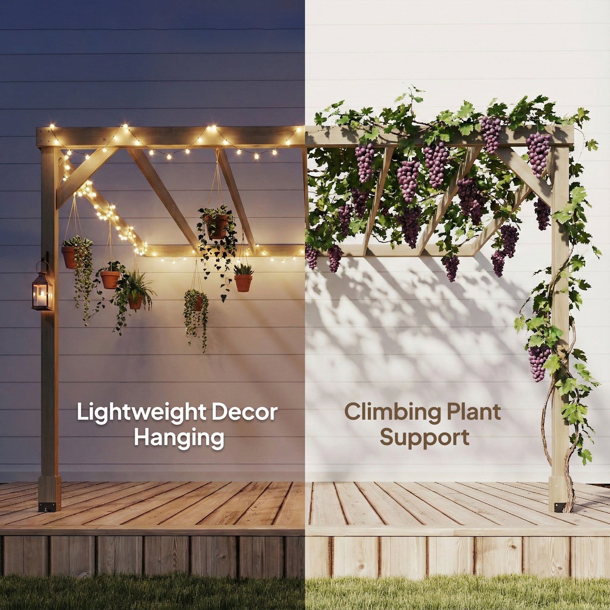 Outsunny Lean-To Wooden Pergola Kit, Decorative Garden Gazebo with Stable Structure and Concrete Anchors, 3 x 3 m, Light Brown 