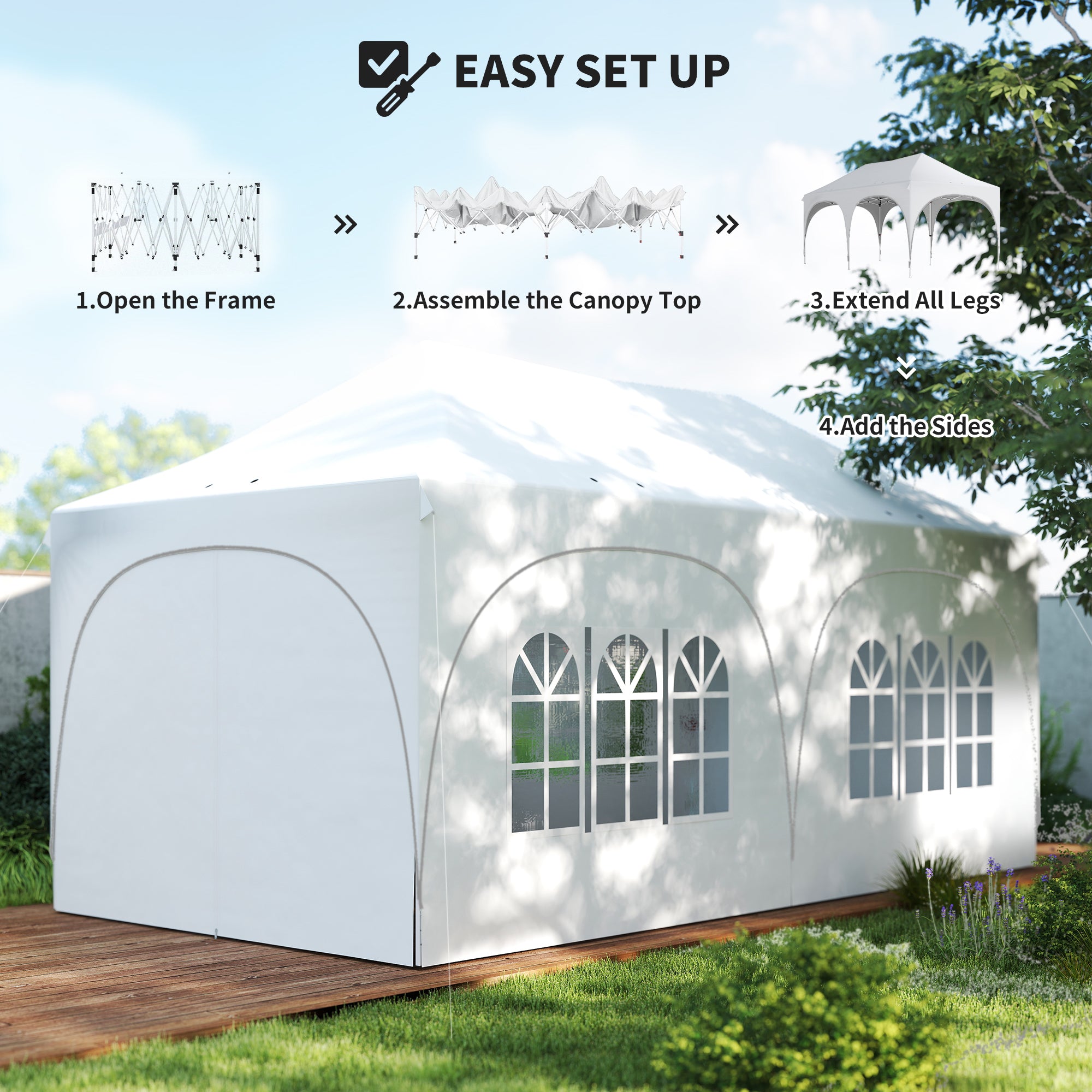 Outsunny 3 x 6m Pop Up Gazebo Shelter with Sides, 6 Sandbags, Peak Top Garden Party Tent Marquee with Carry Bag, Light Grey/White 