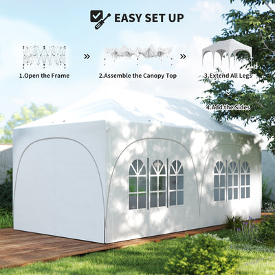 Outsunny 3 x 6m Pop Up Gazebo Shelter with Sides, 6 Sandbags, Peak Top Garden Party Tent Marquee with Carry Bag, Light Grey/White 