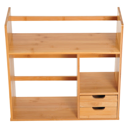 HOMCOM Desk Organiser Compartments Desktop Bookshelf Stationery Storage Shelf Document File Holder with 2 Drawers 2-way Reversed Use Bamboo 