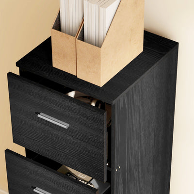 HOMCOM Four-Drawer Lockable Filing Cabinet - Black Wood Effect 