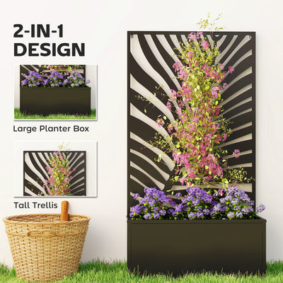 Outsunny Metal Garden Bed for Garden with Trellis, Wall Mounted or Freestanding Raised Planter with Privacy Screen 