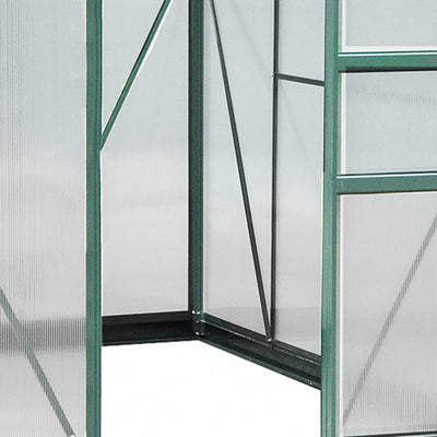 Outsunny 6 x 8ft Polycarbonate Greenhouse, Large Walk-In Green House with Slide Door and Window, Garden Plants Grow House with Aluminium Frame and Foundation, Dark Green 