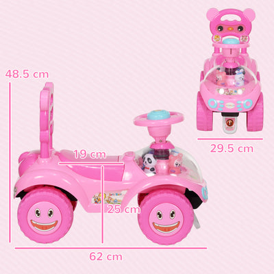 AIYAPLAY Foot to Floor oddler Ride on Toy w/ Music, Light, Horn, Under Seat Storage, Anti-Over-Backwards Device, Pink 