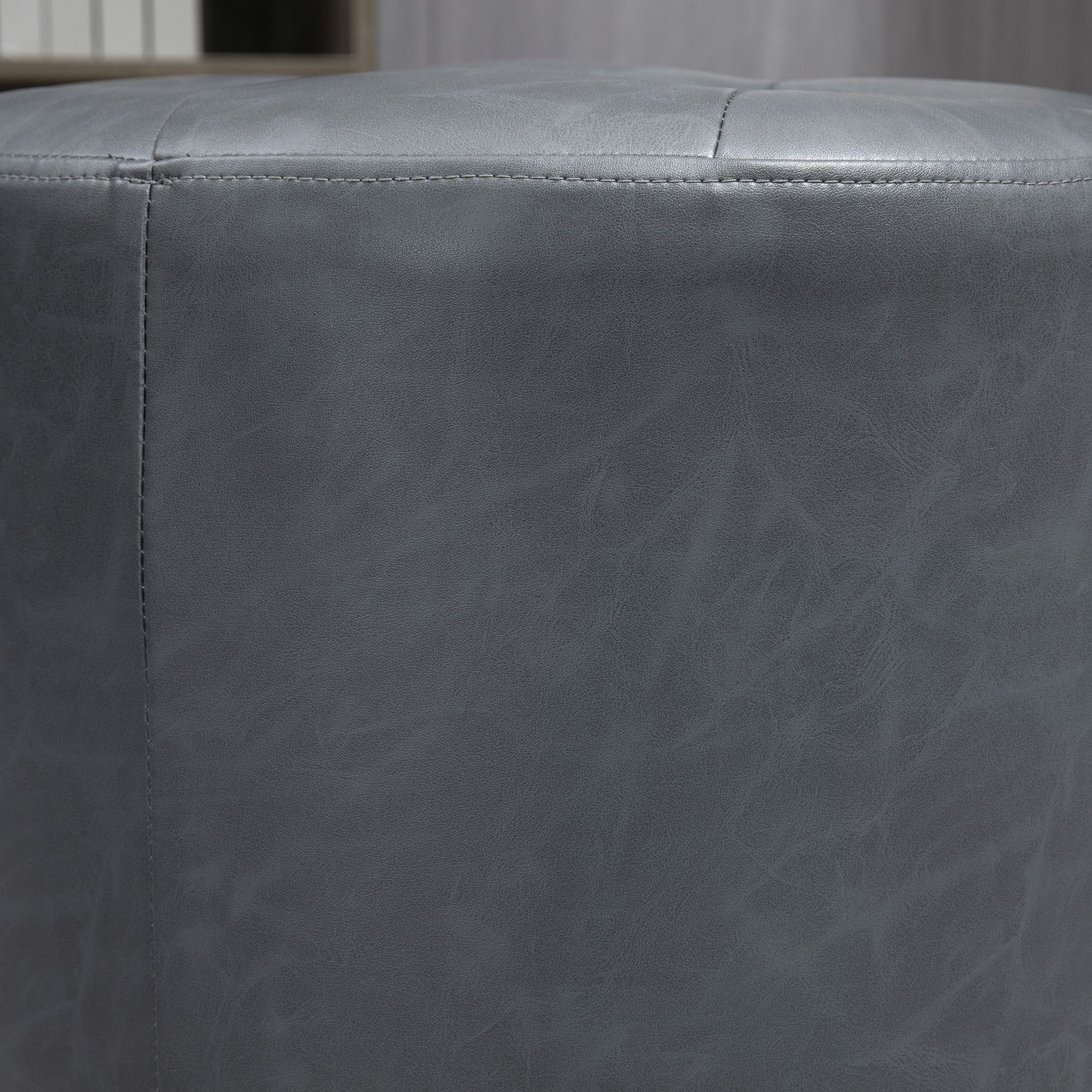 HOMCOM 360\'c2\'b0 Swivel Foot Stool Round PU Ottoman with Thick Sponge Padding and Solid Steel Base, Grey