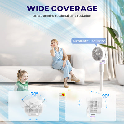 HOMCOM Pedestal Air Circulation Fan with Oscillating, Light Off, White 