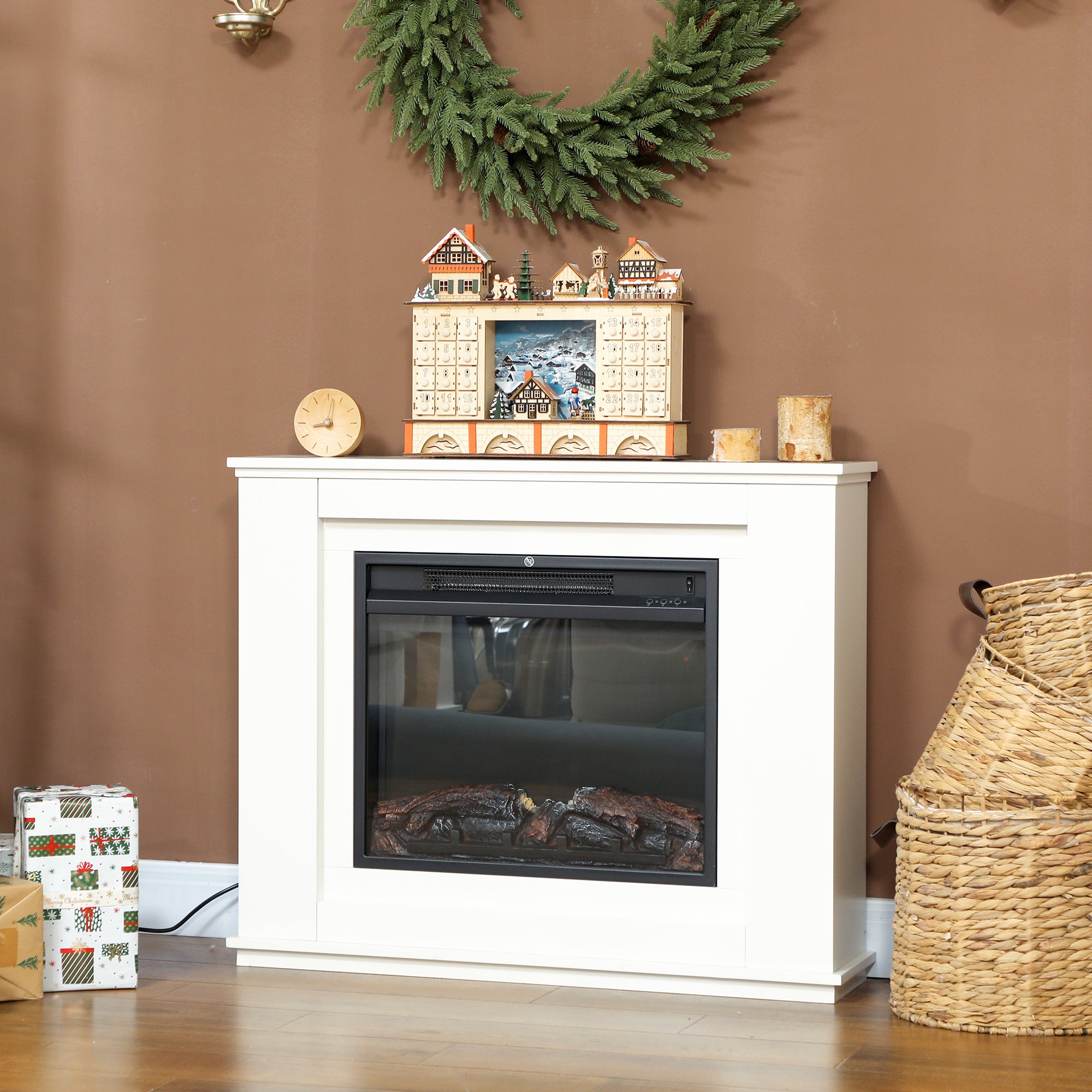 HOMCOM 2000W 6824 BTU Faux Flame Fireplace - White 