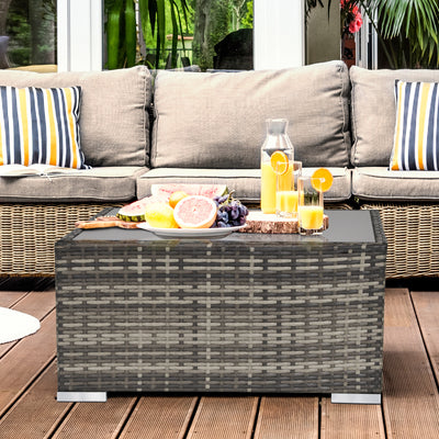 Outsunny Square PE Wicker Rattan Table with Glass Top - Dark Grey 