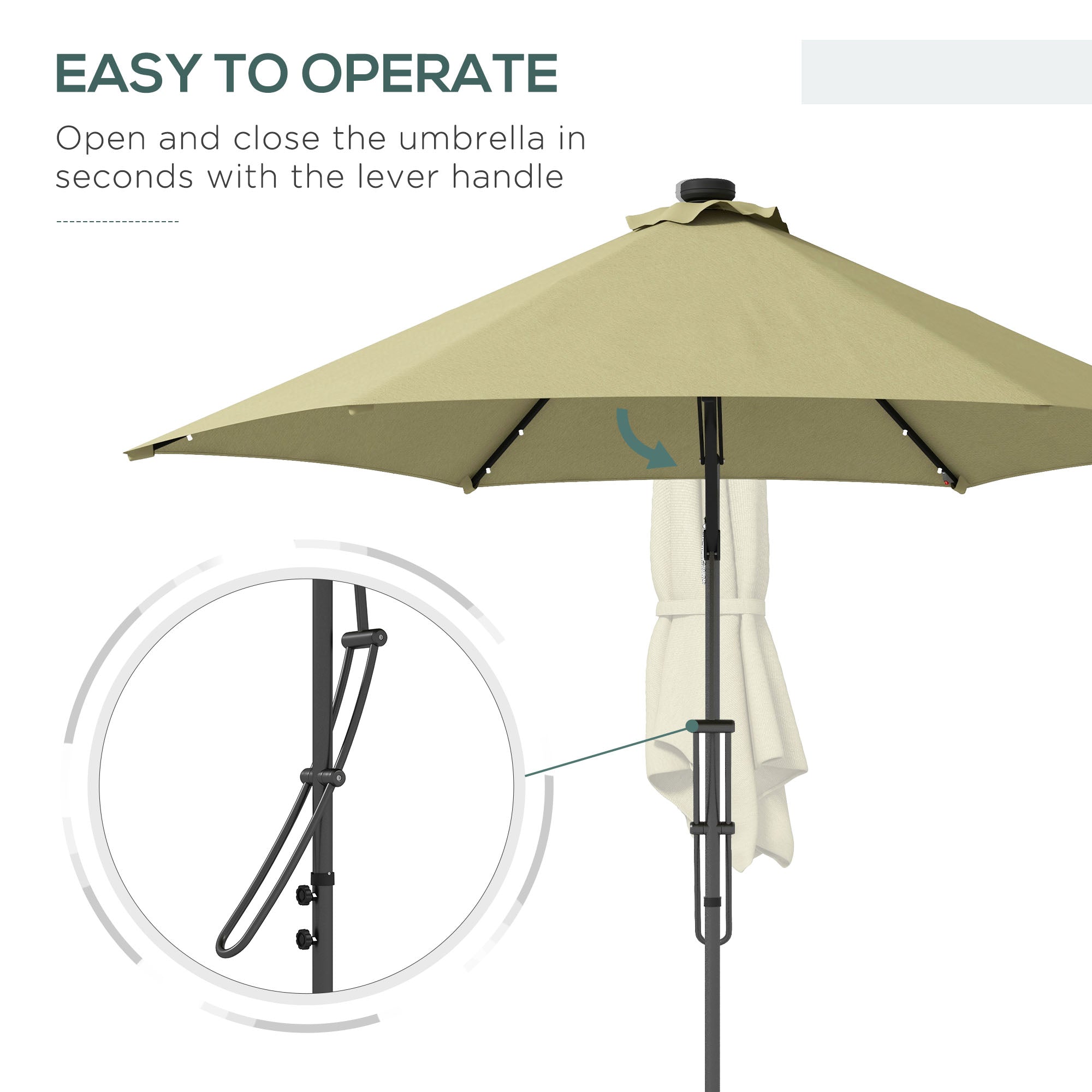 Outsunny 3(m) Garden Parasol Cantilever Umbrella with Solar LED, Cross Base and Waterproof Cover, Beige 