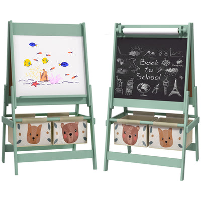 AIYAPLAY Three-In-One Kids Easel with Paper Roll, Art Easel, with Storage - Green 