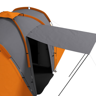Outsunny Large Camping Tent Tunnel Tent with 2 Bedroom and Living Area, 2000mm Waterproof, Portable with Bag for 4-6 Man, Orange 