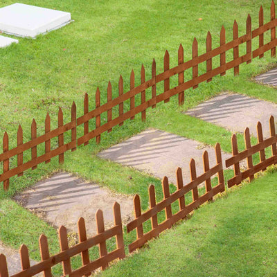 Outsunny Pack of 24 Wooden Border Fences, Garden Fixed Picket Fence for Lawn Edging, Flowerbed, 60L x 1D x 34H cm, Brown 