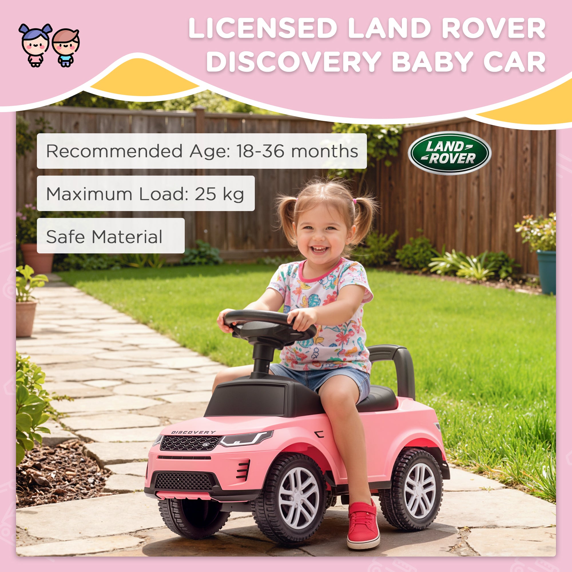 AIYAPLAY Land Rover Licensed Toddler Ride on Car with Horn, Engine Sounds, Under-Seat Storage, for 18-36 Months, Pink 