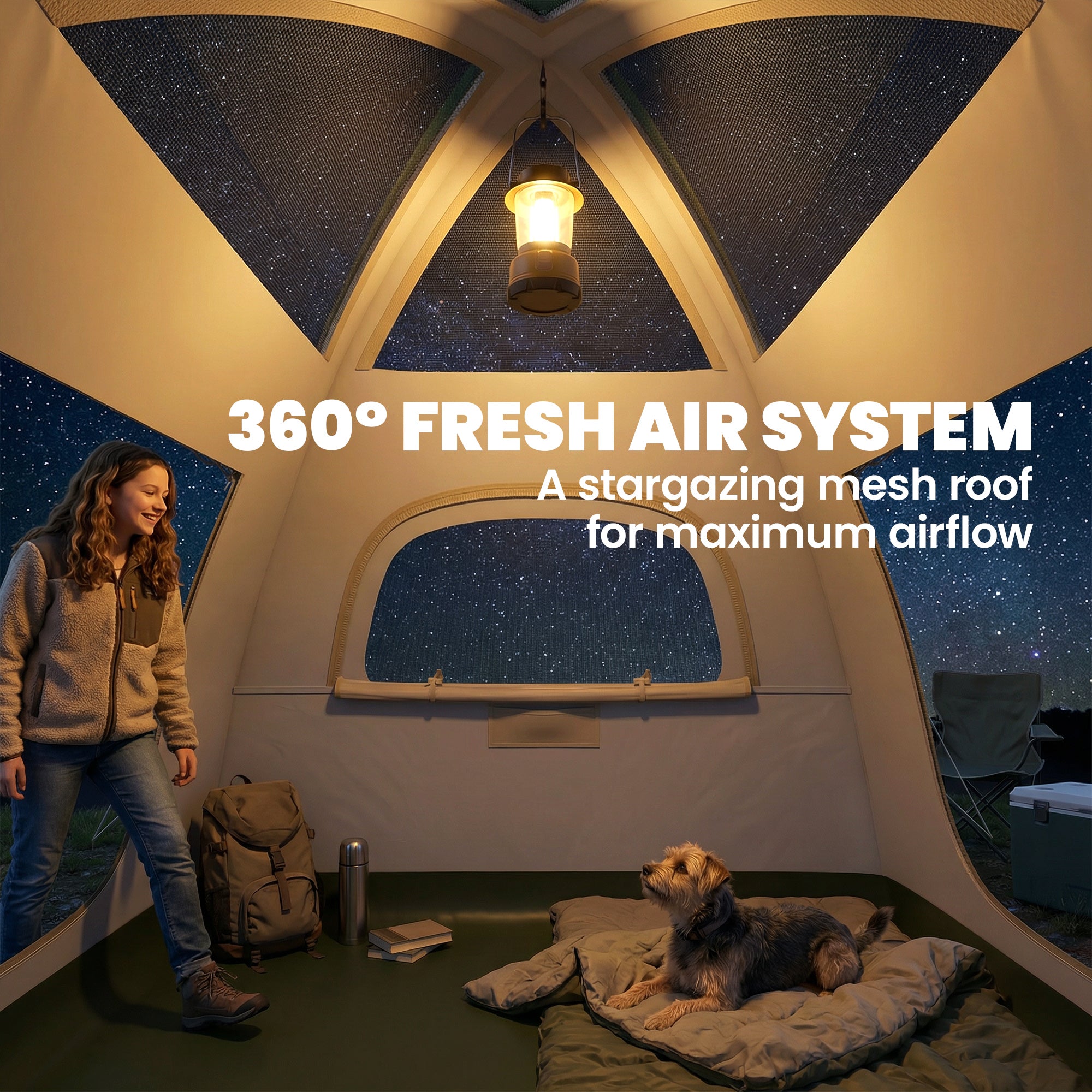 Outsunny Inflatable Camping Tent with Rainfly, 3 Man Air Tent 3000mm Waterproof Blow Up Tents, Beige 