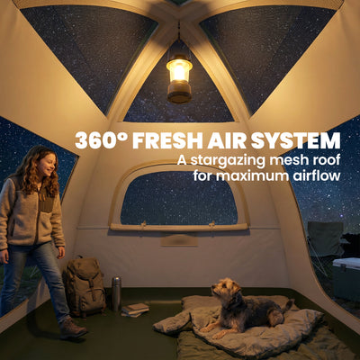 Outsunny Inflatable Camping Tent with Rainfly, 3 Man Air Tent 3000mm Waterproof Blow Up Tents, Beige 