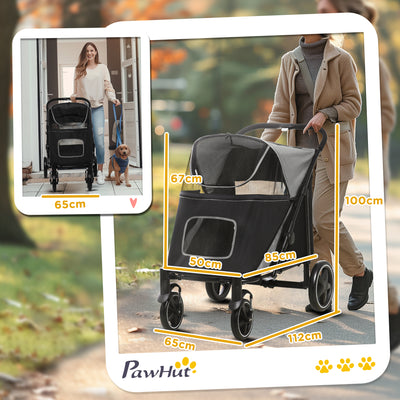 PawHut Foldable Pet Stroller, with Universal Wheels, Shock Absorber, for Medium and Large Dogs - Black 