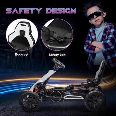 HOMCOM 12V Electric Go Kart for Kids, Ride-On Racing Go Kart with Forward Reversing, Rechargeable Battery, 2 Speeds, for Boys Girls Aged 3-8 Years Old - White 