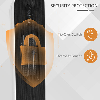 HOMCOM Ceramic Space Heater, Indoor Tower Heater with 2 Heat, Oscillation, Remote Control, Timer, Tip-Over & Overheating Protection, 1200W/2000W, White 