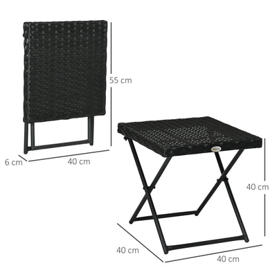 Outsunny Square PE Wicker Rattan Folding Table - Black 